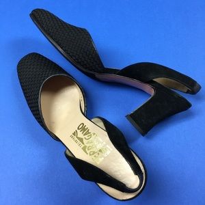 Ferragamo Black Leather Heels Slingbacks 8.5 AA
